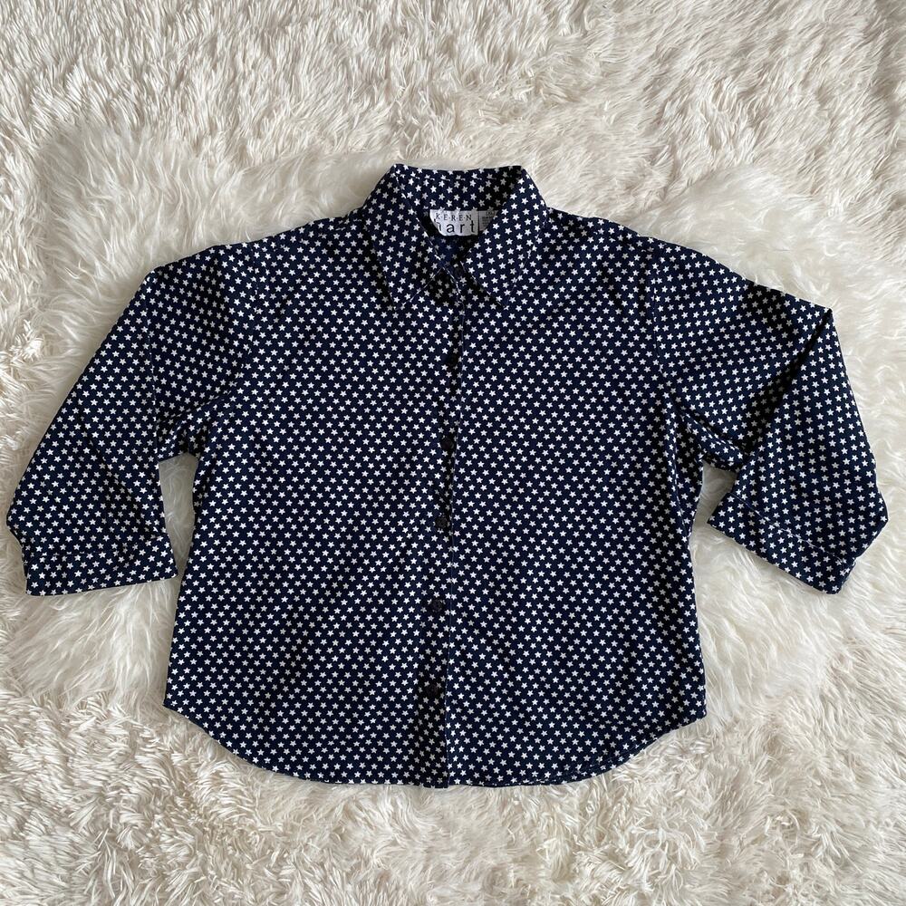 Keren Hart Navy Star Button Up Shirt, size XL